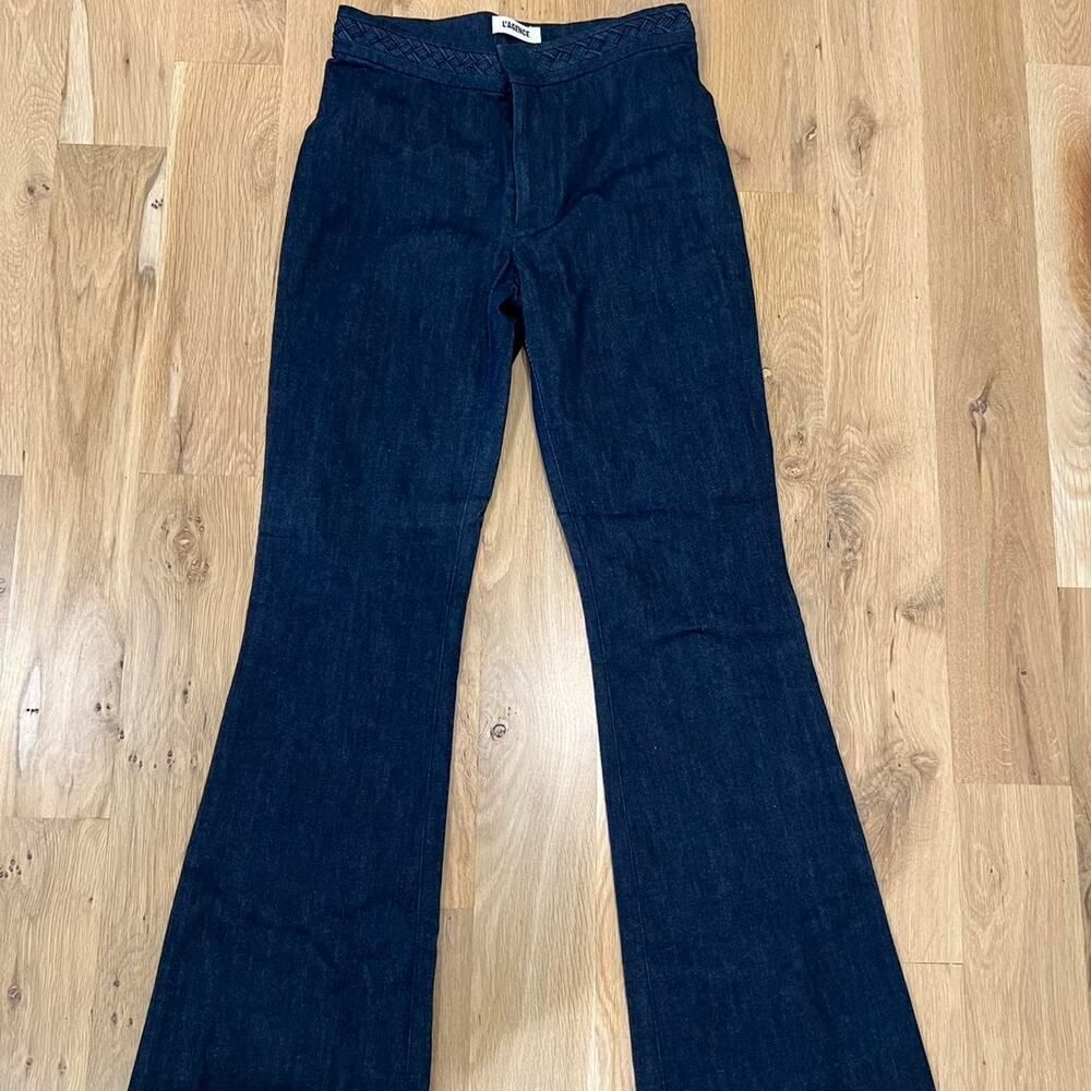 Women's L'AGENCE Dark Blue Flare Jeans with Braiding Detail Size 25 NWOT